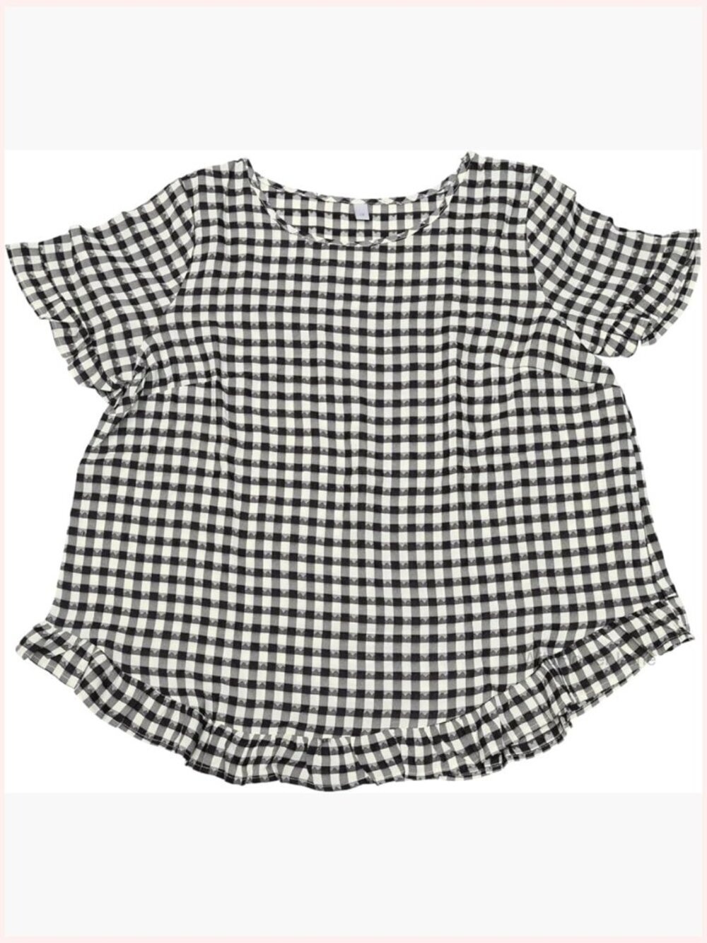 Plus Size Vintage Plaid Blouse Round Neck Ruffle Short Sleeve Back Button
